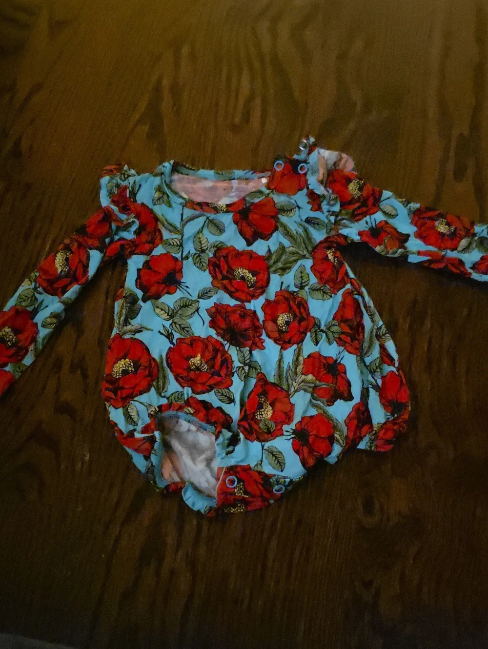 Posh Peanut Red Floral Romper on Blue
